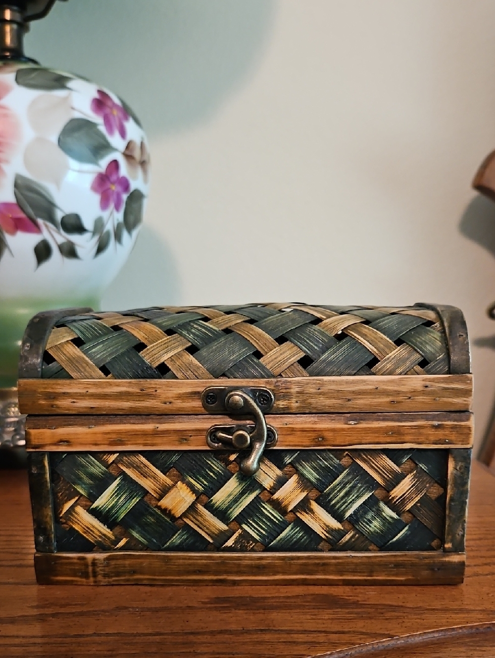 Handwoven Decorative Treasure Chest - Green & Brown